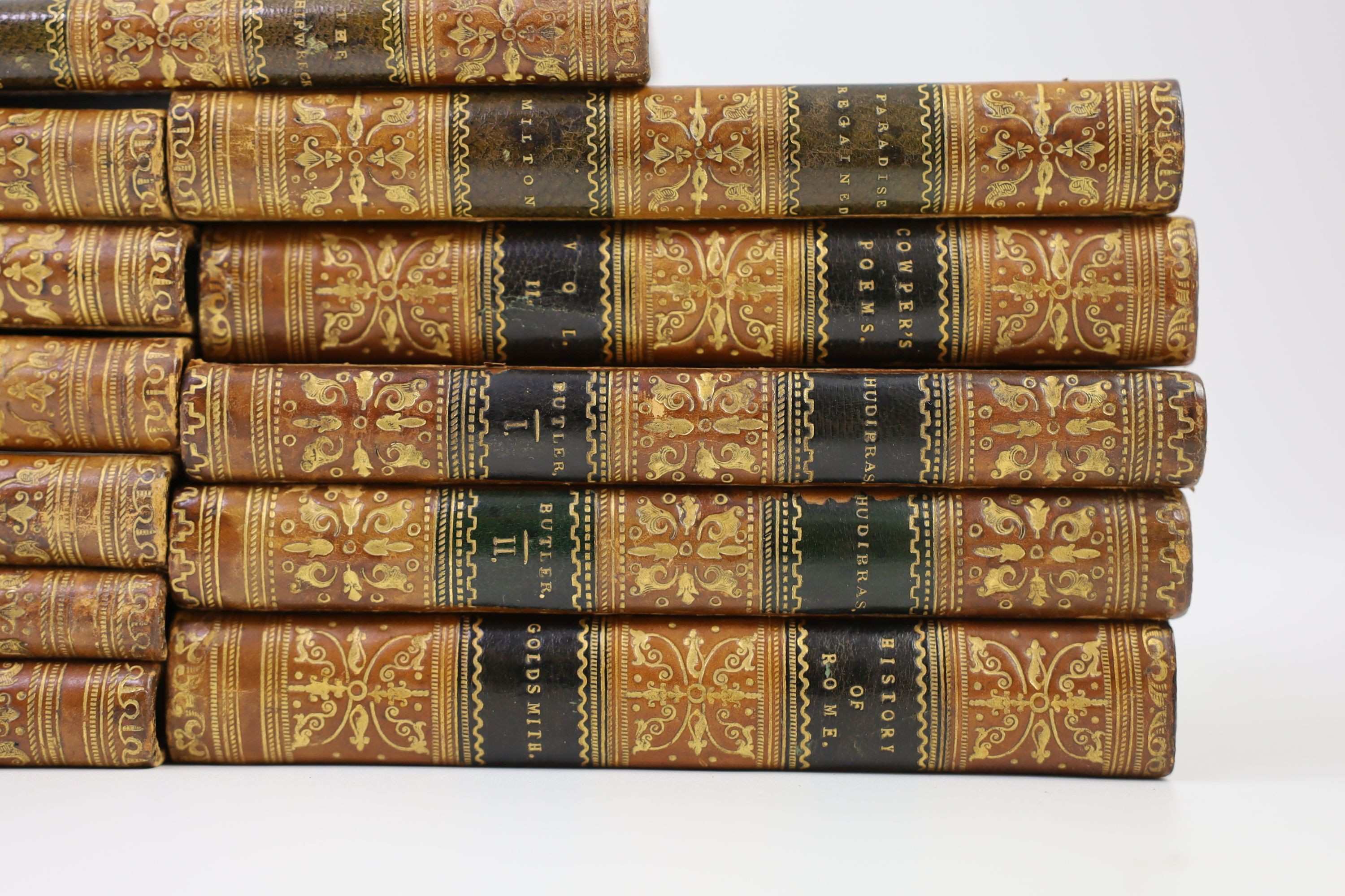 Chiswick Press - 19 Works - Classics, including Cowper, William - Poems, 2 vols, 1821; Butler, Samuel - Hudibras, 2 vols, 1818; Goldsmith, Oliver - The History of Rome, 1826; Falconer, William - The Shipwreck, nd; Milton